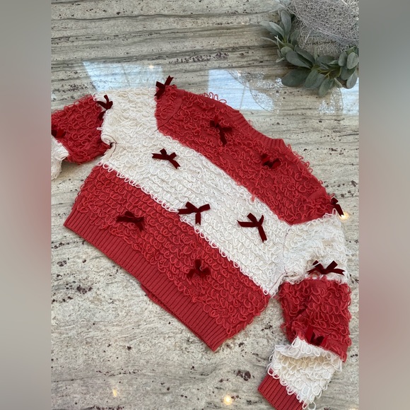 Mighty Fine Striped cropped Bow Cardigan Sweater size Lg. NWT - Picture 3 of 6